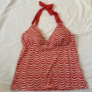 Lands End tankini swim top halter orange white